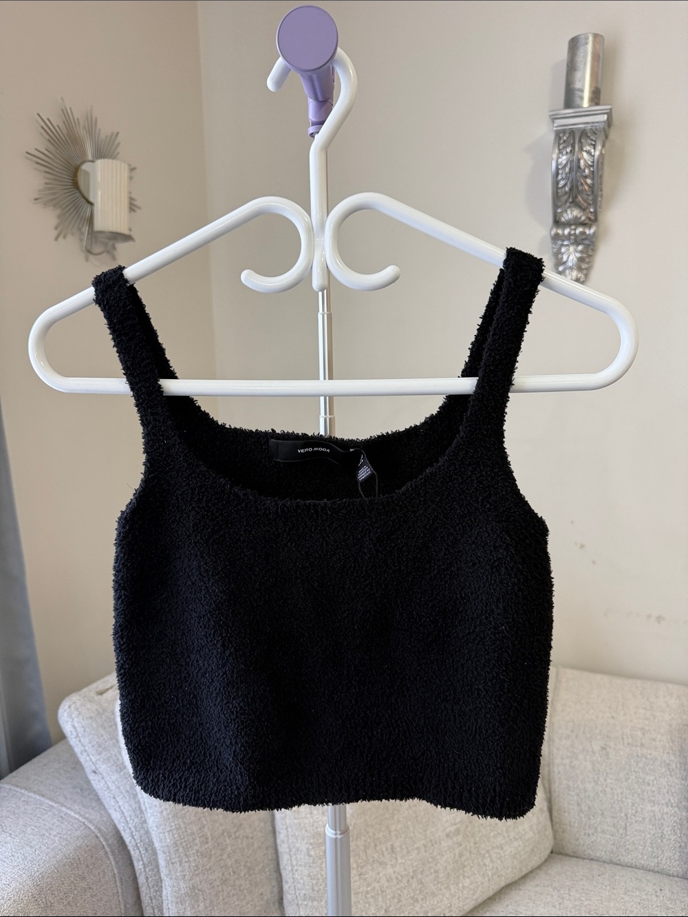 Vero Moda Black Plush Square-Neck Crop Tank